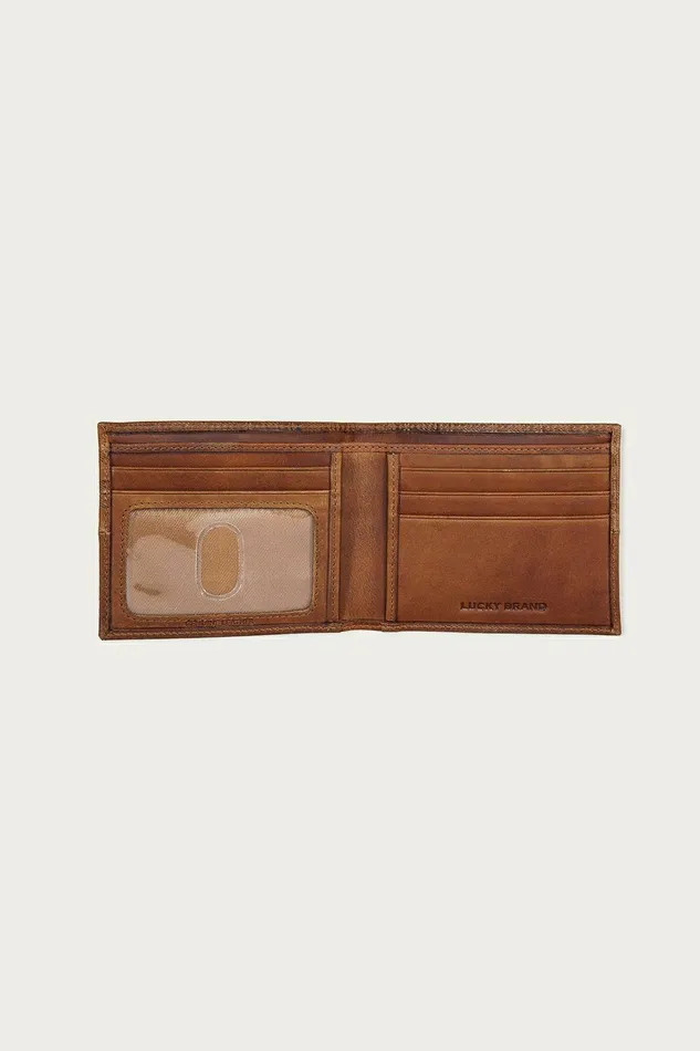 Lucky Brand Bags and Wallets Plaid Embossed Leather Bifold Wallet Dark Brown 8211 Men