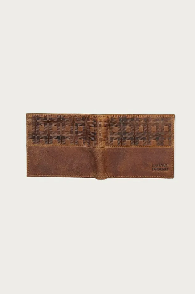 Lucky Brand Bags and Wallets Plaid Embossed Leather Bifold Wallet Dark Brown 8211 Men