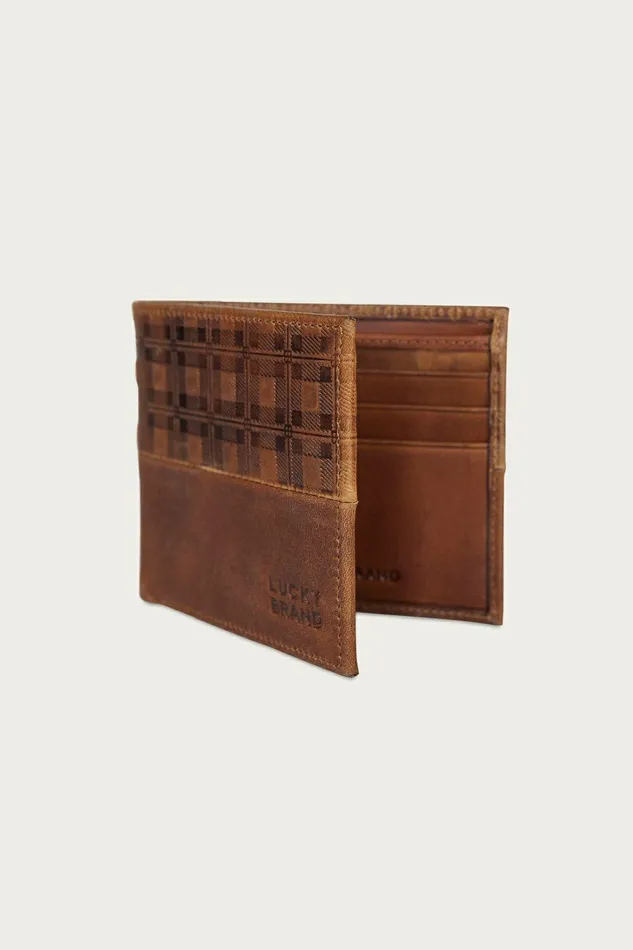 Lucky Brand Bags and Wallets Plaid Embossed Leather Bifold Wallet Dark Brown 8211 Men