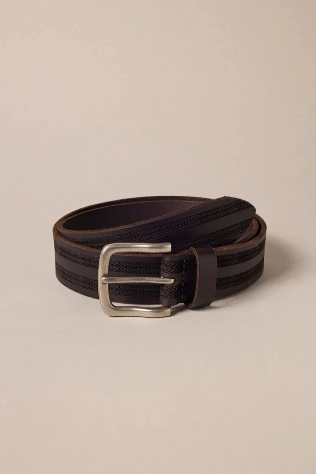 Lucky Brand Belts Debossed Detail Leather Belt Brown 8211 Men
