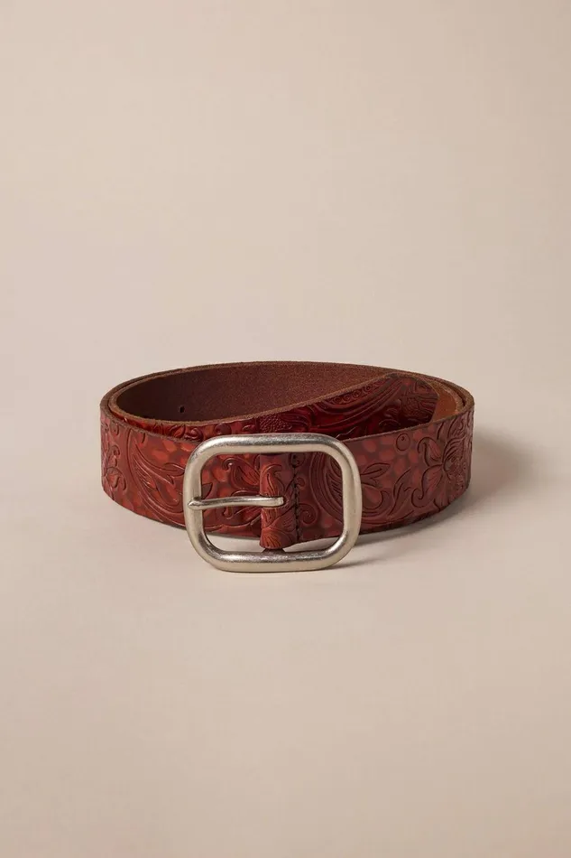 Lucky Brand Belts Floral Western Leather Belt 231 Tan 8211 Women