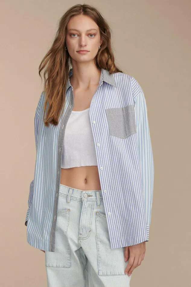 Lucky Brand Blouses Stripe Mix Boyfriend Prep Shirt Blue Stripe Mix 8211 Women