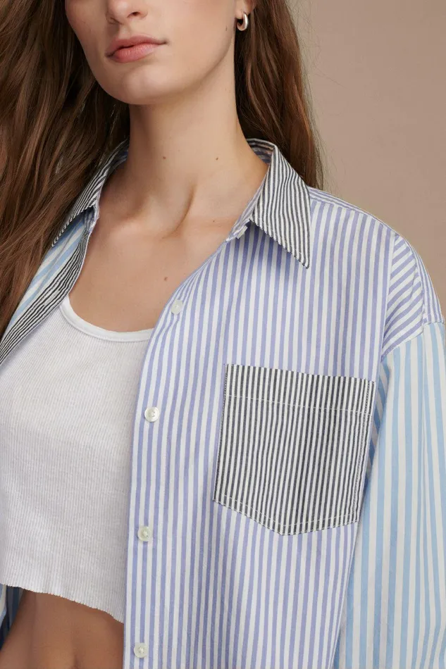 Lucky Brand Blouses Stripe Mix Boyfriend Prep Shirt Blue Stripe Mix 8211 Women