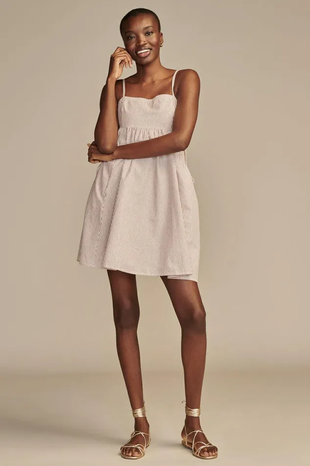 Lucky Brand Dresses Drawstring Pocket Mini Tank Dress Chocolate Stripe 8211 Women