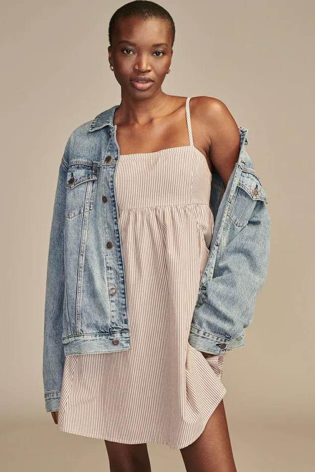 Lucky Brand Dresses Drawstring Pocket Mini Tank Dress Chocolate Stripe 8211 Women