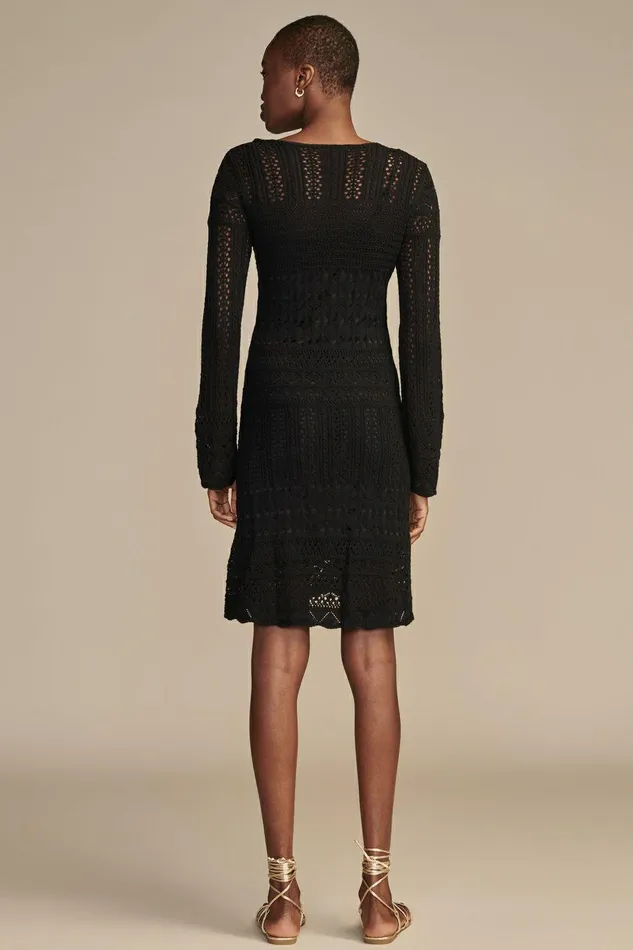 Lucky Brand Dresses Festival Long Sleeve Crochet Dress Dark Black 8211 Women