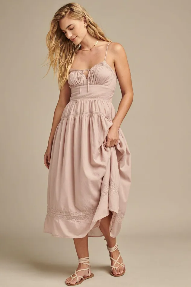 Lucky Brand Dresses Lace Trimmed Midi Dress Cloud Gray 8211 Women