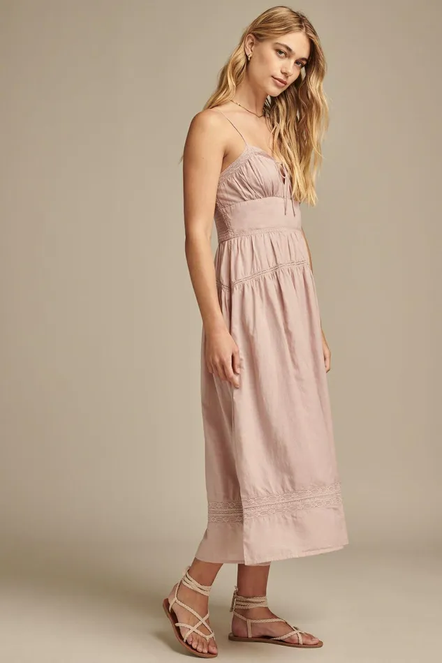 Lucky Brand Dresses Lace Trimmed Midi Dress Cloud Gray 8211 Women