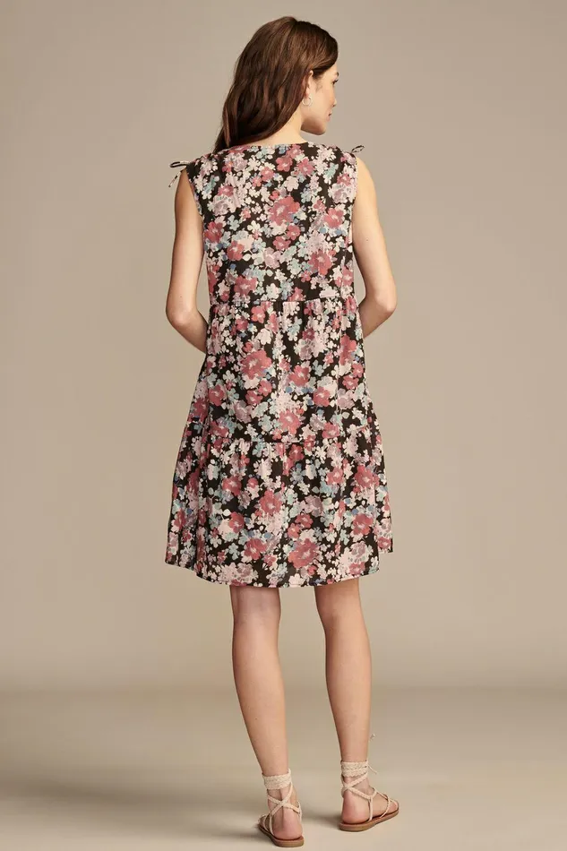 Lucky Brand Dresses Poplin Shoulder Cinched Mini Dress Raven Multi 8211 Women