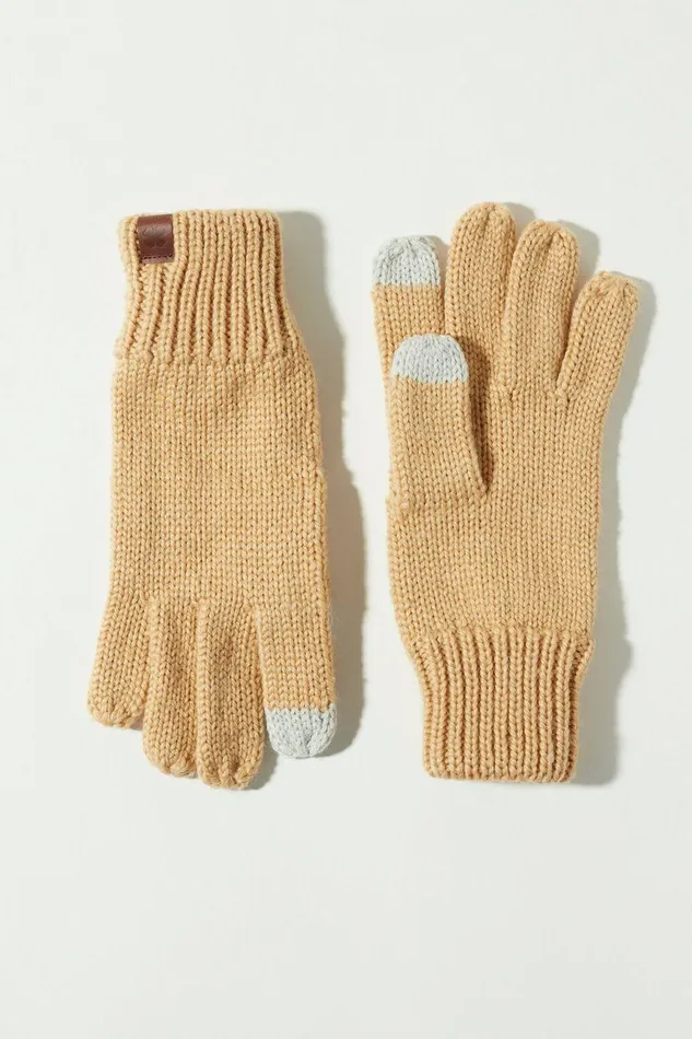Lucky Brand Gloves Ribbed Wool Knit Texting Glove Medium Beige 8211 Women