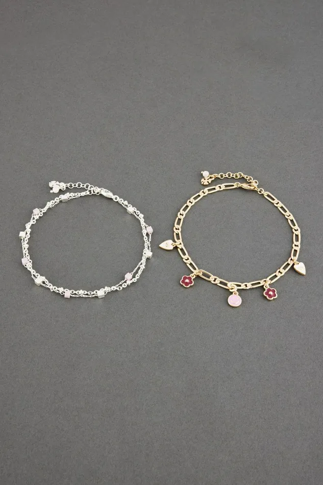 Lucky Brand Jewelry Enamel Charm Anklet Set Two Tone 8211 Women