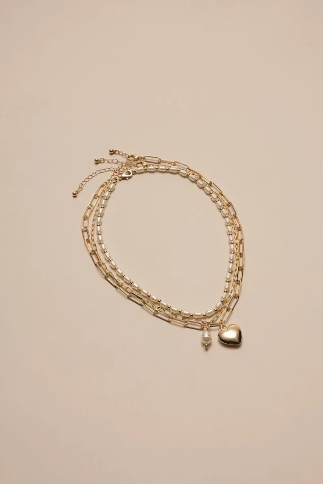 Lucky Brand Jewelry Gold and Pearl Layered Necklace Gold 8211 Women