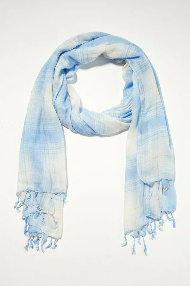 Lucky Brand Scarves and Bandanas Plaid Scarf Light Blue 8211 Women