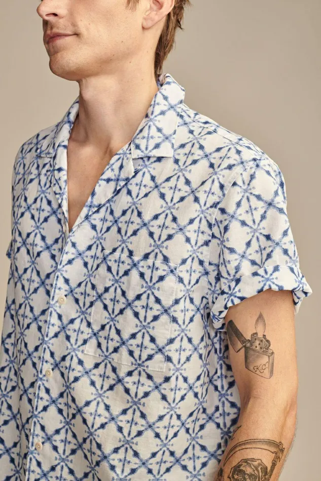 Lucky Brand Shirts and Tops Batik Short Sleeve Camp Collar Shirt Blue Print 8211 Men