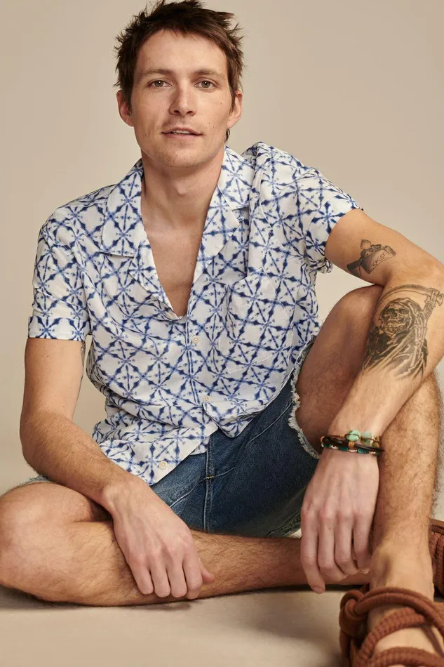 Lucky Brand Shirts and Tops Batik Short Sleeve Camp Collar Shirt Blue Print 8211 Men