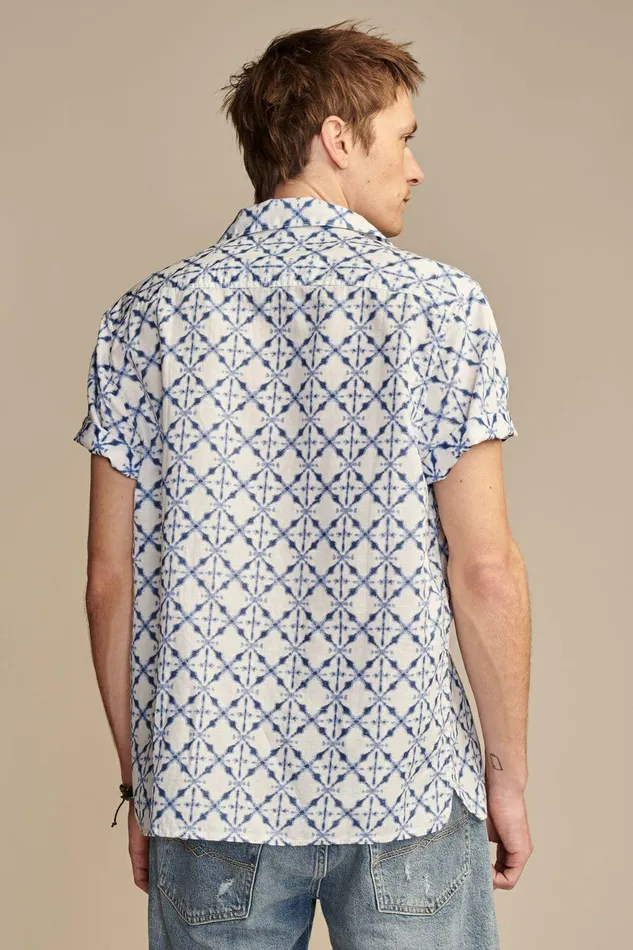 Lucky Brand Shirts and Tops Batik Short Sleeve Camp Collar Shirt Blue Print 8211 Men