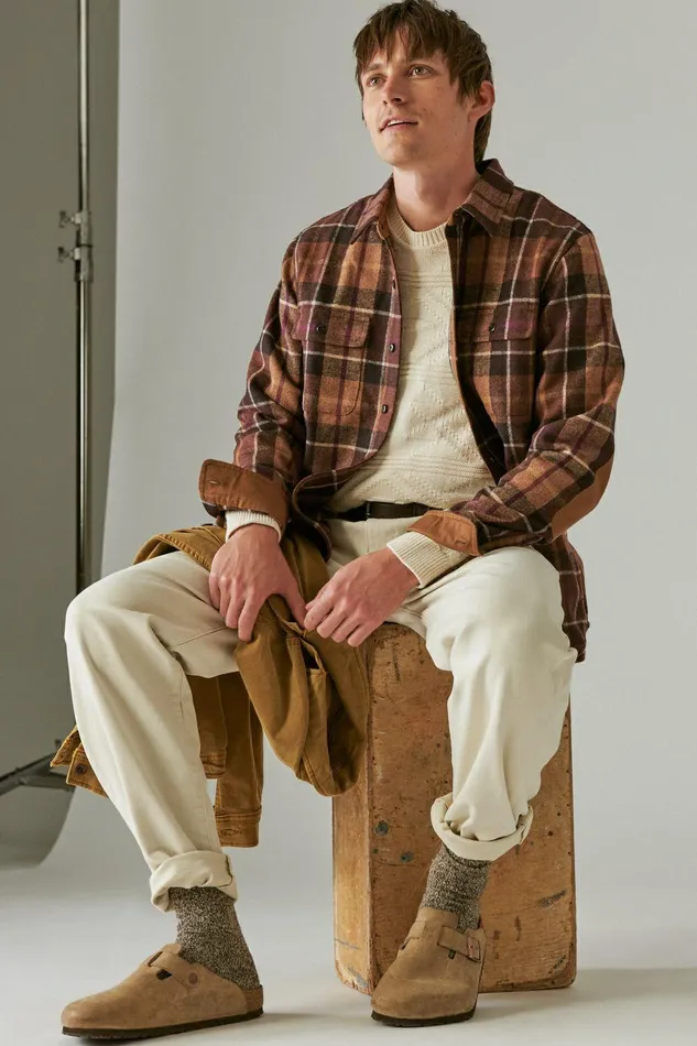 Lucky Brand Shirts and Tops Guinness Wool Plaid Over Shirt With Elbow Patch Brown Plaid 8211 Men