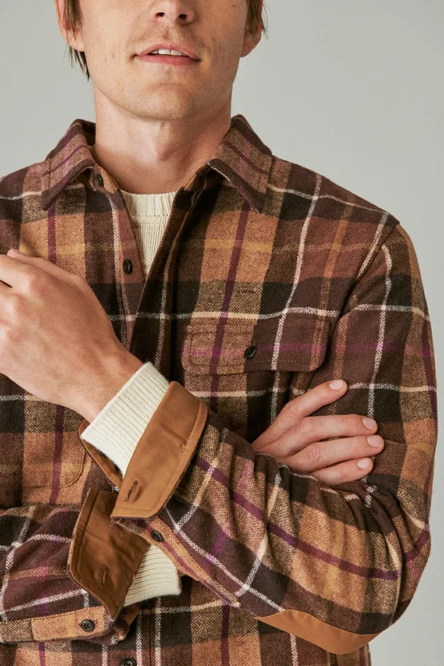 Lucky Brand Shirts and Tops Guinness Wool Plaid Over Shirt With Elbow Patch Brown Plaid 8211 Men