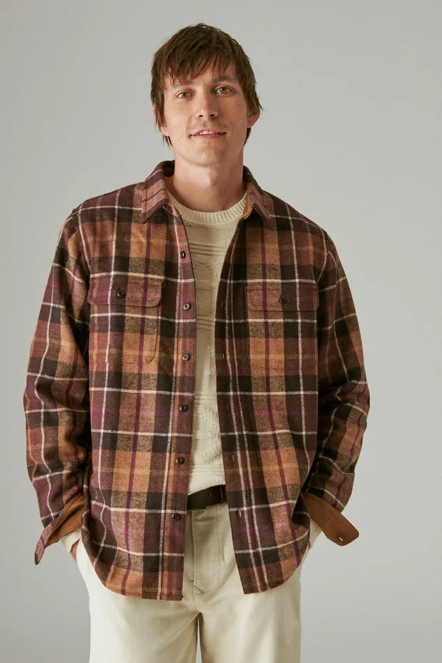Lucky Brand Shirts and Tops Guinness Wool Plaid Over Shirt With Elbow Patch Brown Plaid 8211 Men