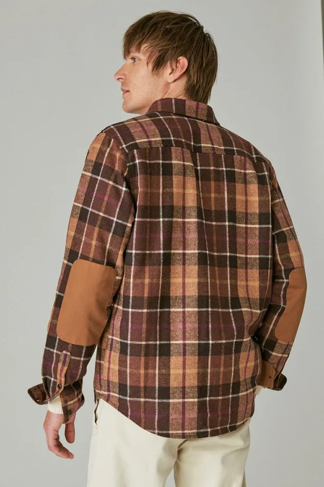 Lucky Brand Shirts and Tops Guinness Wool Plaid Over Shirt With Elbow Patch Brown Plaid 8211 Men