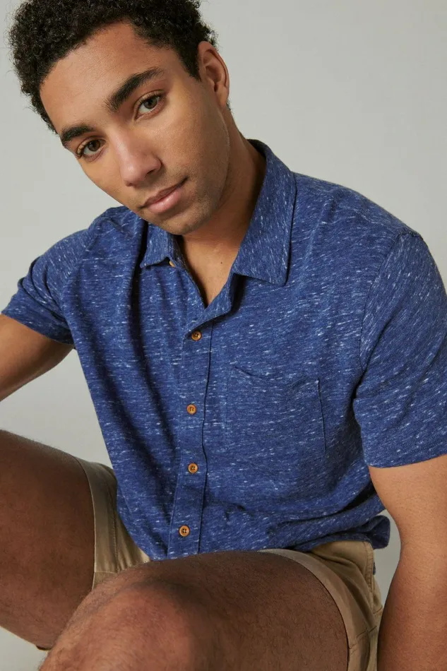 Lucky Brand Shirts and Tops Linen Short Sleeve Button Up Shirt 40065 Blue Depths 8211 Men