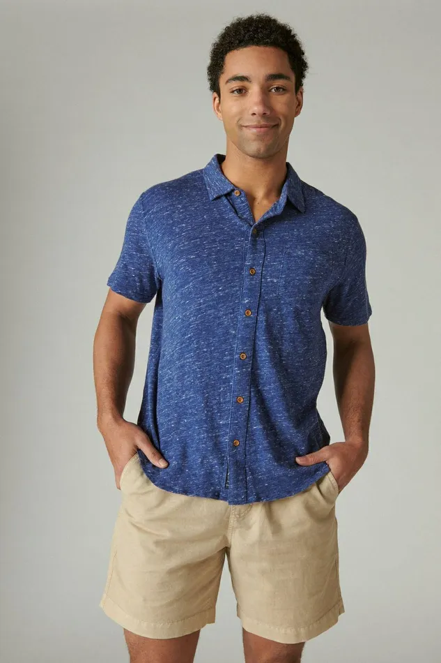 Lucky Brand Shirts and Tops Linen Short Sleeve Button Up Shirt 40065 Blue Depths 8211 Men