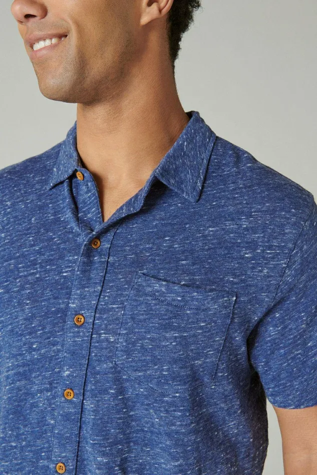 Lucky Brand Shirts and Tops Linen Short Sleeve Button Up Shirt 40065 Blue Depths 8211 Men