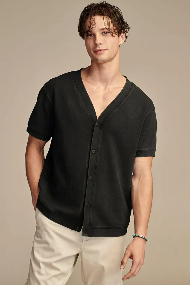 Lucky Brand Shirts and Tops Sueded Terry Short Sleeve Cardigan Jet Black 8211 Men