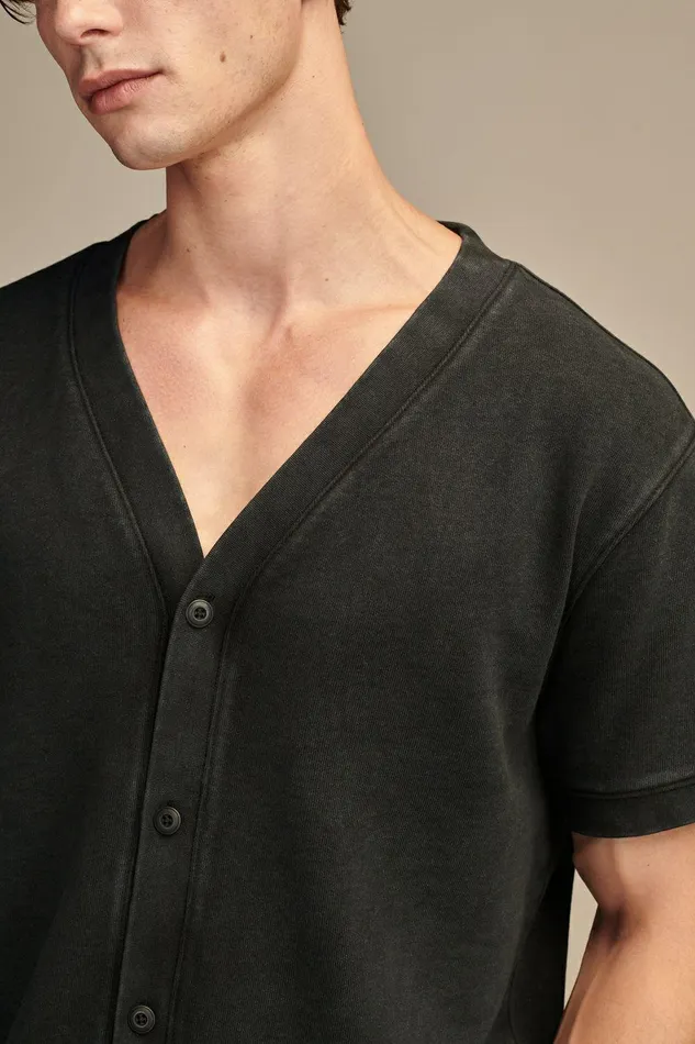Lucky Brand Shirts and Tops Sueded Terry Short Sleeve Cardigan Jet Black 8211 Men