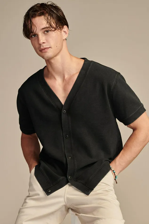 Lucky Brand Shirts and Tops Sueded Terry Short Sleeve Cardigan Jet Black 8211 Men