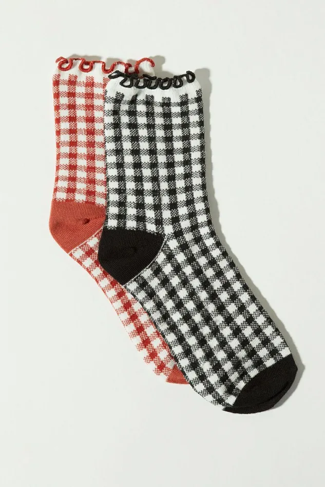 Lucky Brand Socks Gingham Ruffle Crew Sock Multi 8211 Women