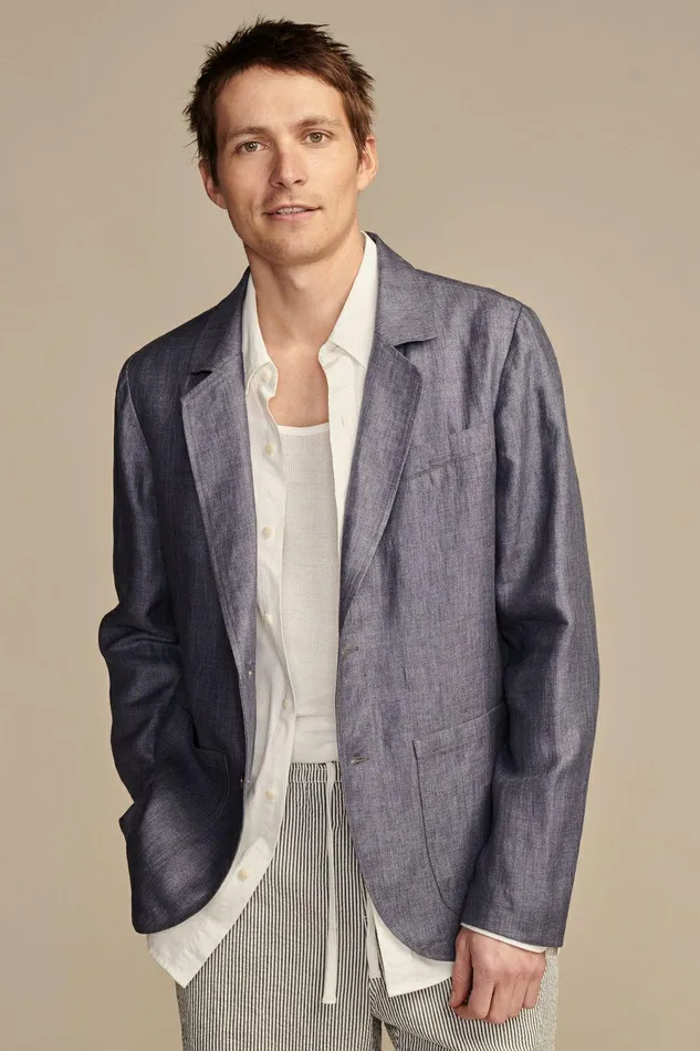 Lucky Brand Suit Separates Herringbone Linen Blazer Navy 8211 Men