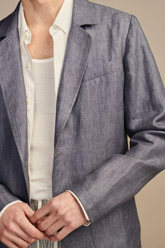 Lucky Brand Suit Separates Herringbone Linen Blazer Navy 8211 Men