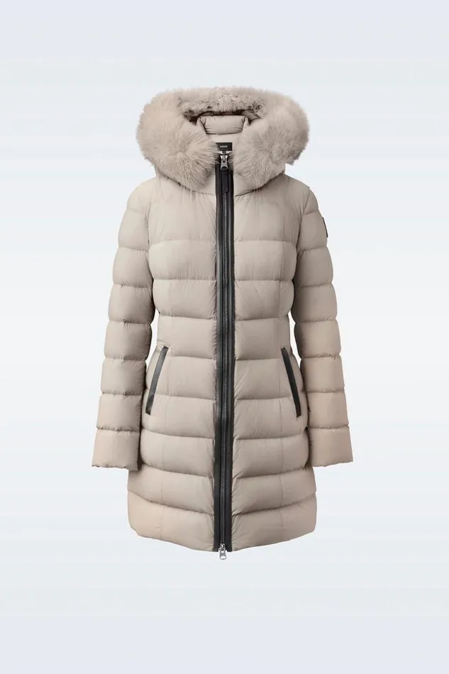 Mackage Downs and Jackets Women Calla Agile360 Stretch Light Down Coat With Blue Fox Fur Collar Trench Mackage Downs and Jackets Women Calla Agile360 Stretch Light Down Coat With Blue Fox Fur Collar Trench