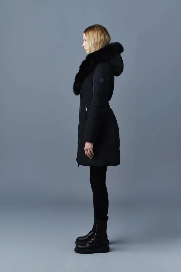 Mackage Downs and Jackets Women Kay Down Coat With Blue Fox Fur Signature Mackage Collar Black