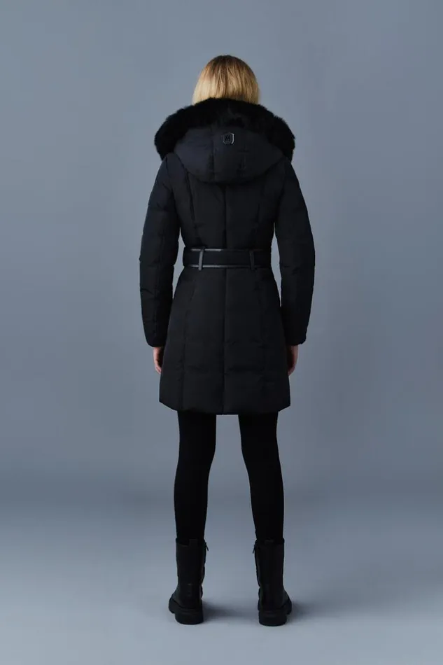 Mackage Downs and Jackets Women Kay Down Coat With Blue Fox Fur Signature Mackage Collar Black