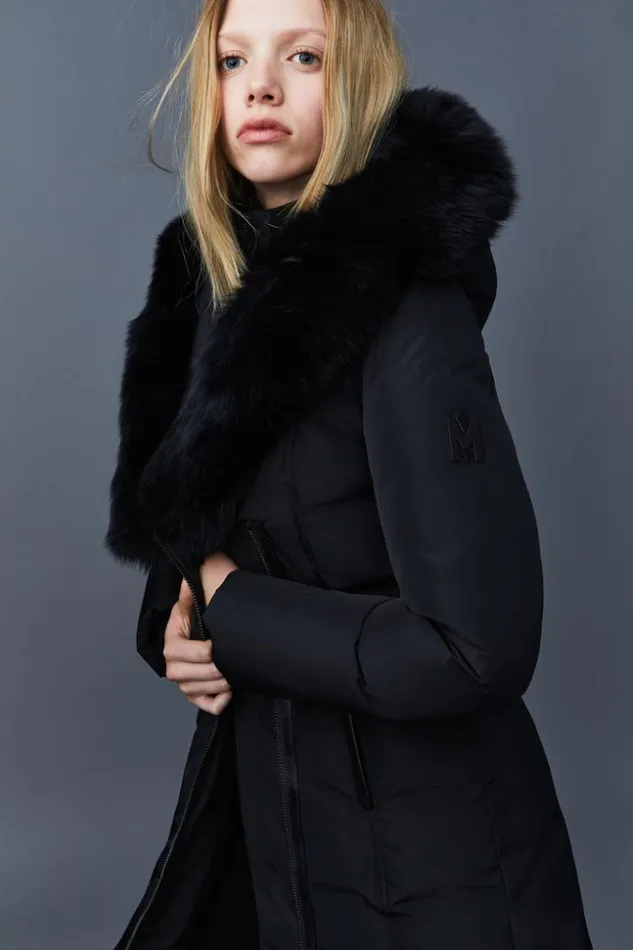 Mackage Downs and Jackets Women Kay Down Coat With Blue Fox Fur Signature Mackage Collar Black