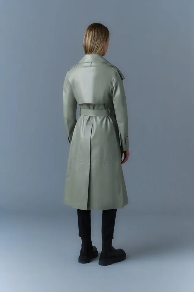Mackage Leather Jackets Women Carmela Leather Trench With Belt Matcha