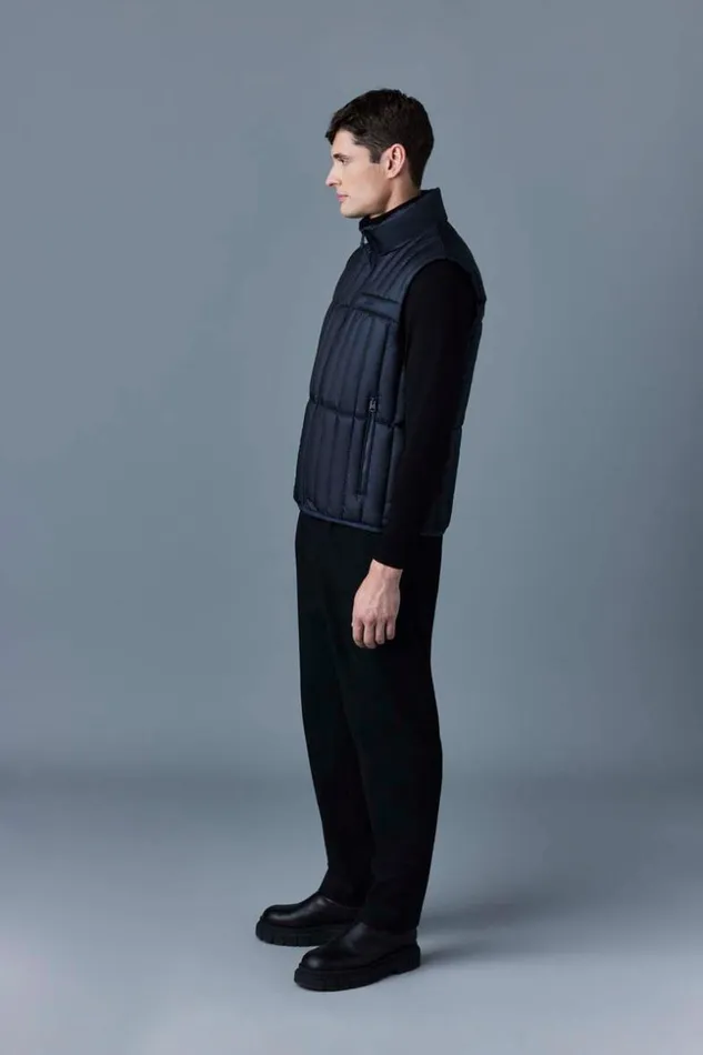 Mackage Light Down Jackets Men Patrick Translucent Ripstop Light Down Vest With Funnel Collar Navy