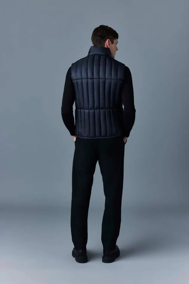 Mackage Light Down Jackets Men Patrick Translucent Ripstop Light Down Vest With Funnel Collar Navy