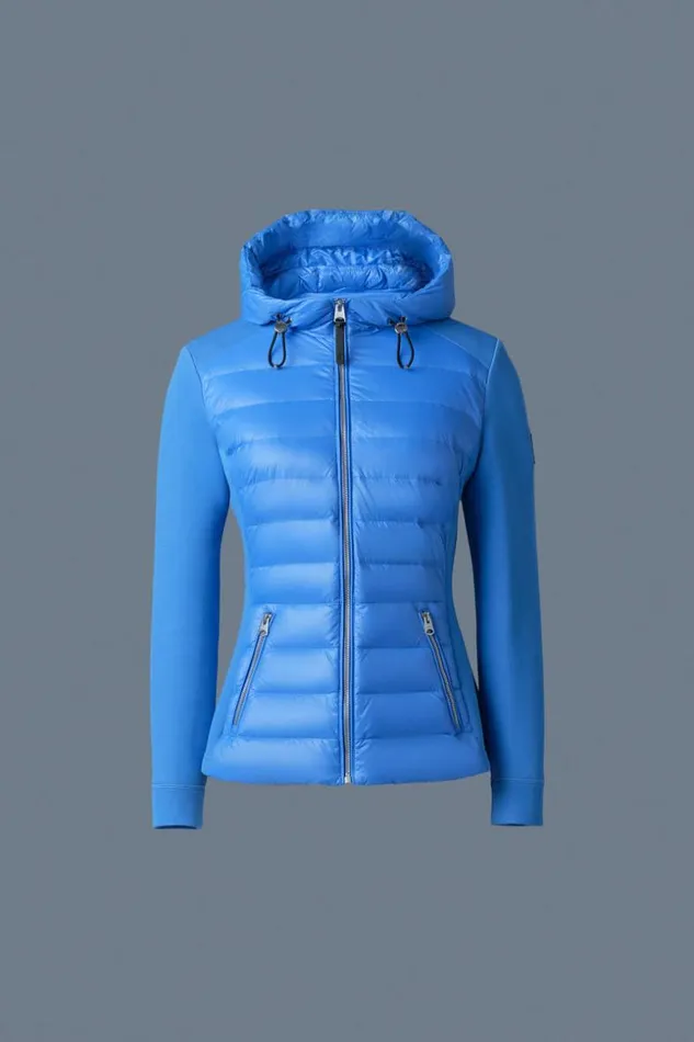 Mackage Light Down Jackets Women DellaR Hybrid Jacket With Hood Celestial Blue
