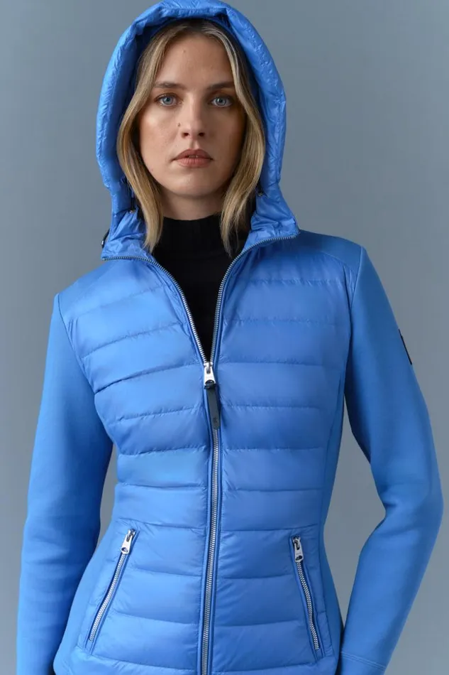 Mackage Light Down Jackets Women DellaR Hybrid Jacket With Hood Celestial Blue