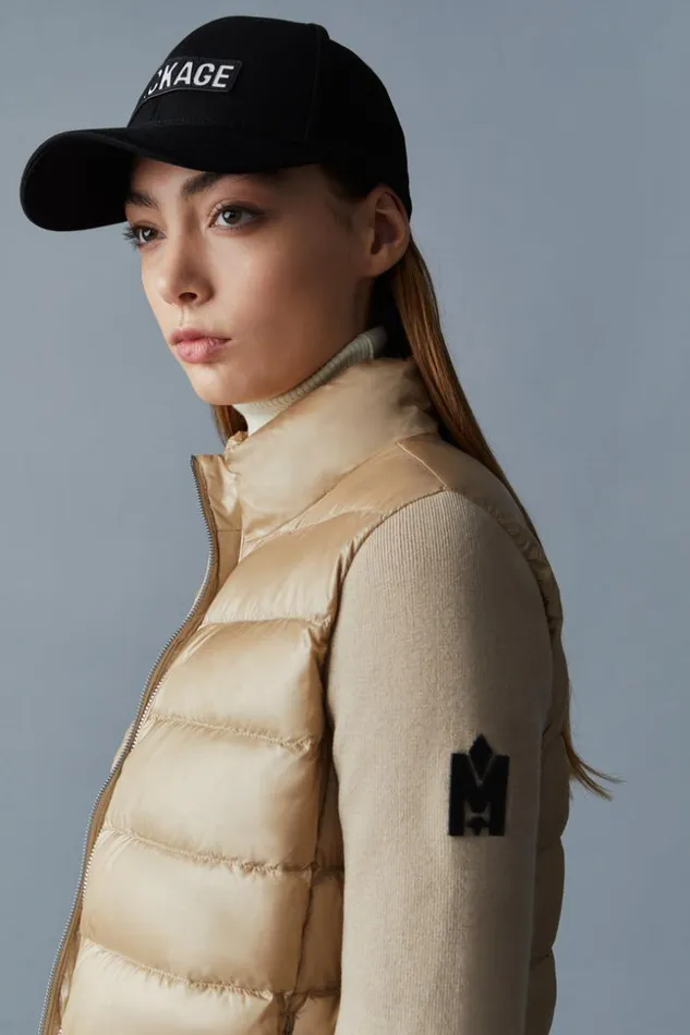 Mackage Light Down Jackets Women Oceane Recycled Hybrid Jacket With Rib Knit Sleeves Beige