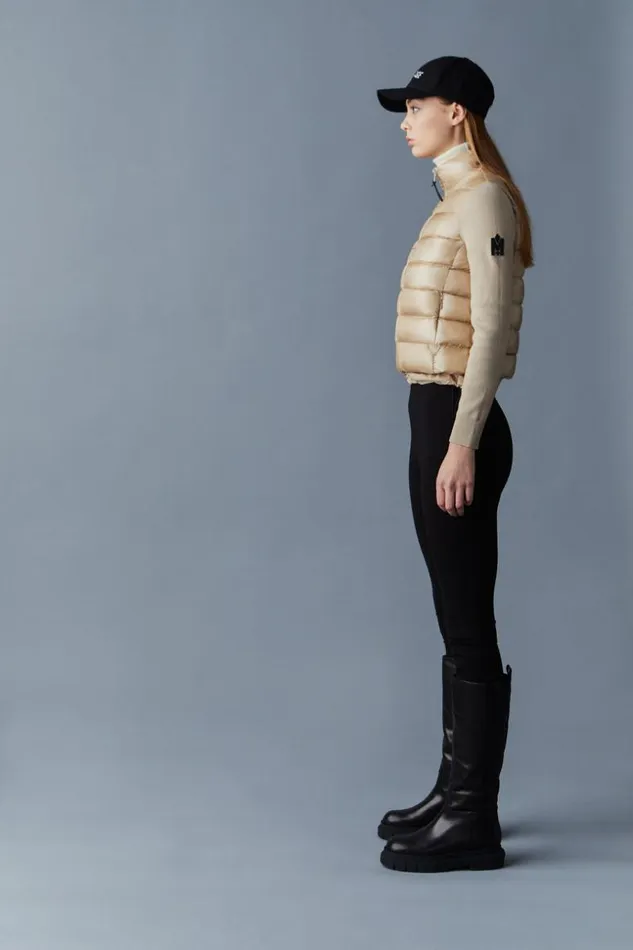 Mackage Light Down Jackets Women Oceane Recycled Hybrid Jacket With Rib Knit Sleeves Beige