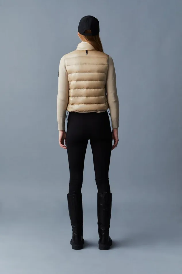 Mackage Light Down Jackets Women Oceane Recycled Hybrid Jacket With Rib Knit Sleeves Beige