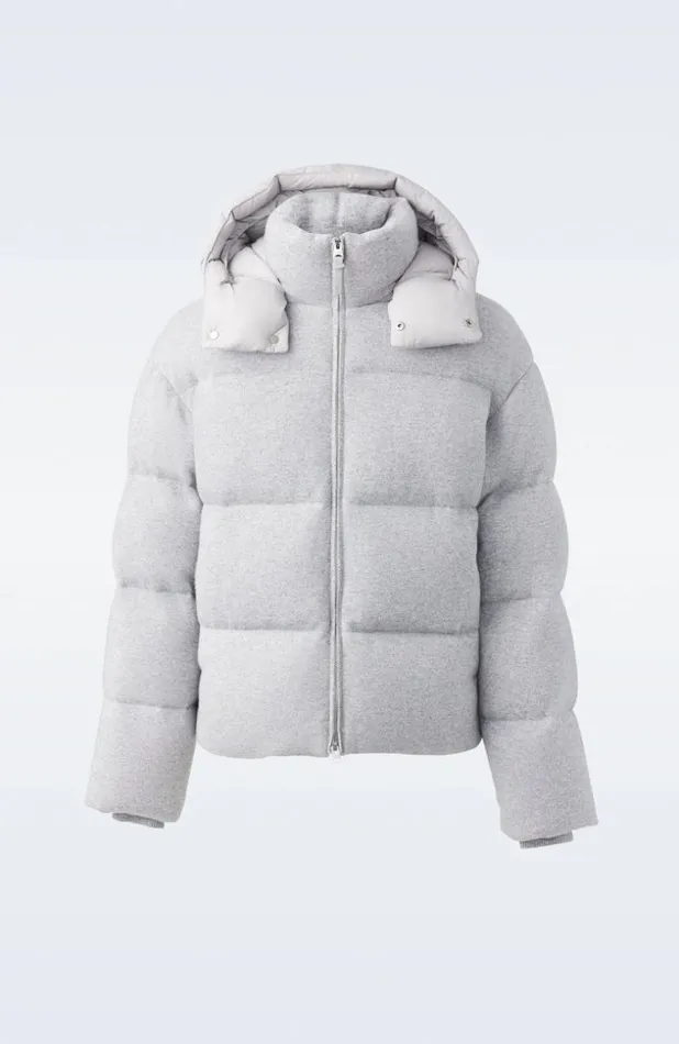 Mackage Puffer Men Steven Medium Down Jacket With Cashmere Blend Shell Light Grey Mix