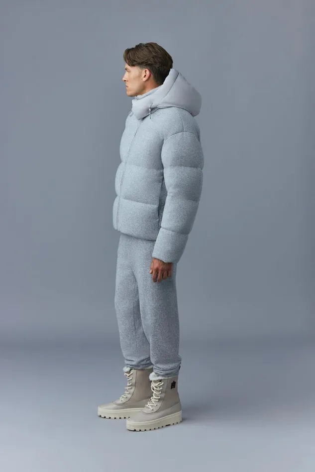 Mackage Puffer Men Steven Medium Down Jacket With Cashmere Blend Shell Light Grey Mix