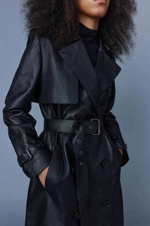 Mackage Trenches and Raincoats Women GaelZ Leather Trench Coat With Belt Black