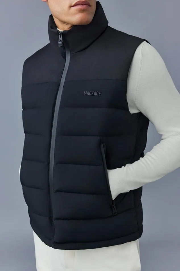 Mackage Vests Men BobbieCity Agile360 Stretch Light Down Vest With Stand Collar Black