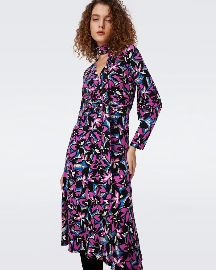 Marsha Dress Fishnet Floral Purple Blush Women DVF Dresses